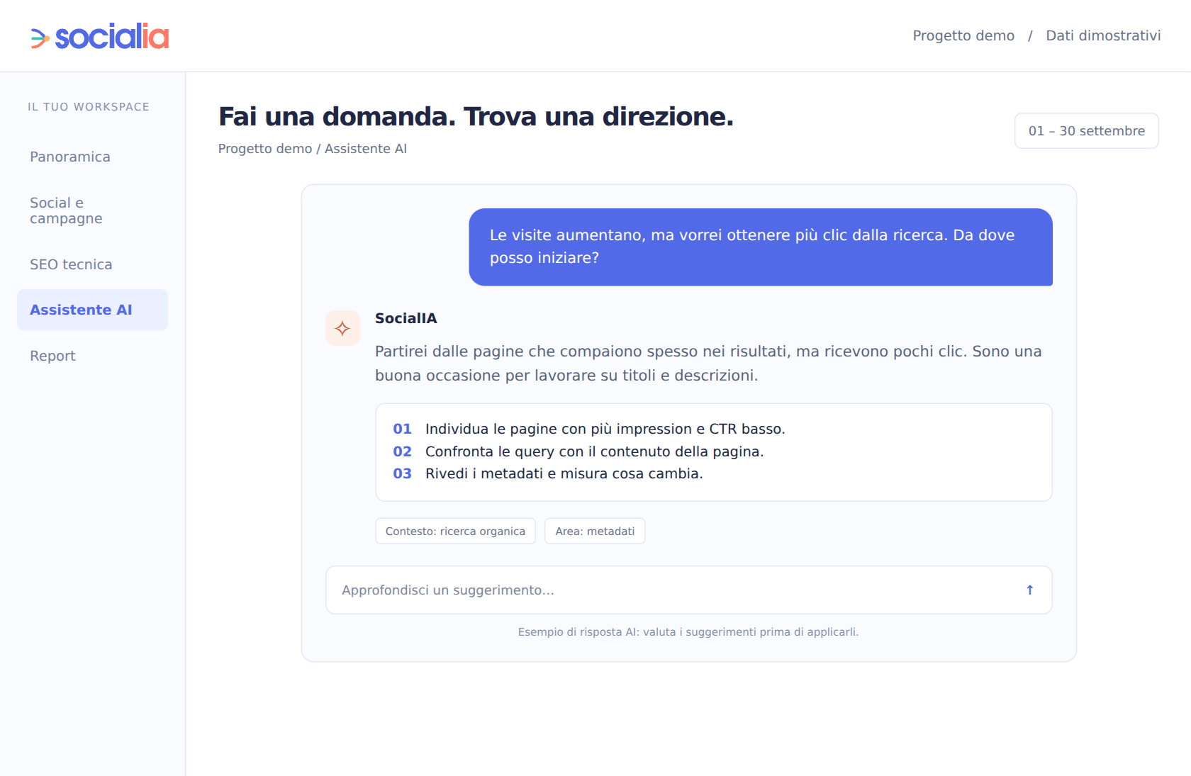 Suggerimenti sull’andamento, letti a partire dagli obiettivi del cliente